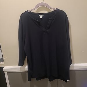 Orvis Women's Three Quater Sleeve Split Neck Soft Pima Cotton Blouse TopXL Blk